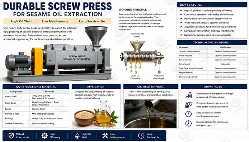 Guance Durable Screw Press for Sesame Oil Extraction