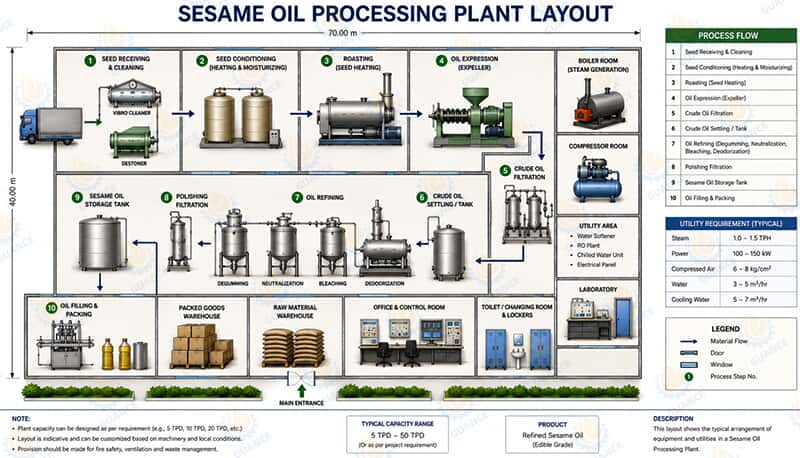 Guance Machinery Sesame Oil Processing Plant Layout