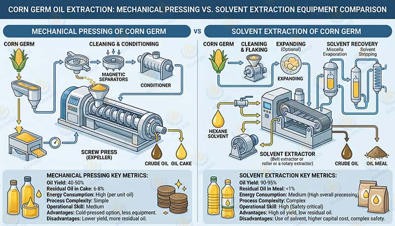 Comparison of mechanical pressing and solvent extraction equipment