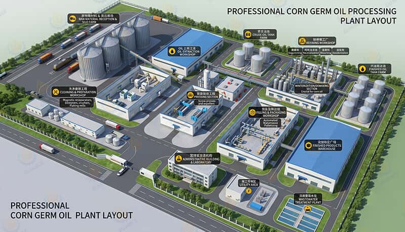 Layout of a professional corn germ oil processing plant